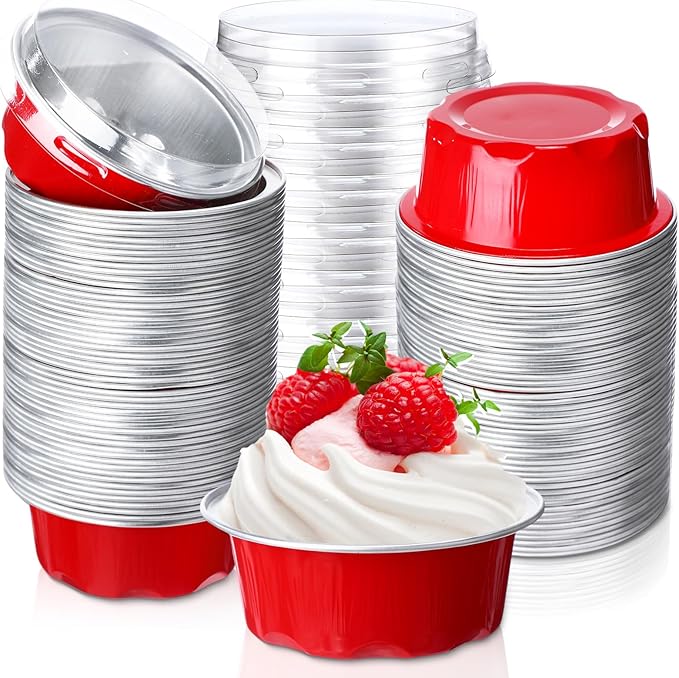 Eaasty 150 Pcs Baking Cups with Lids, 1.6 oz Muffin Cupcake Liners Aluminum Foil Mini Cake Pans
