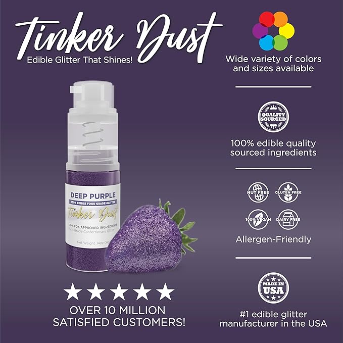 Bakell - Deep Purple Tinker Dust (4g, 1x Mini Spray Pump) Edible Glitter for Food, Desserts, and