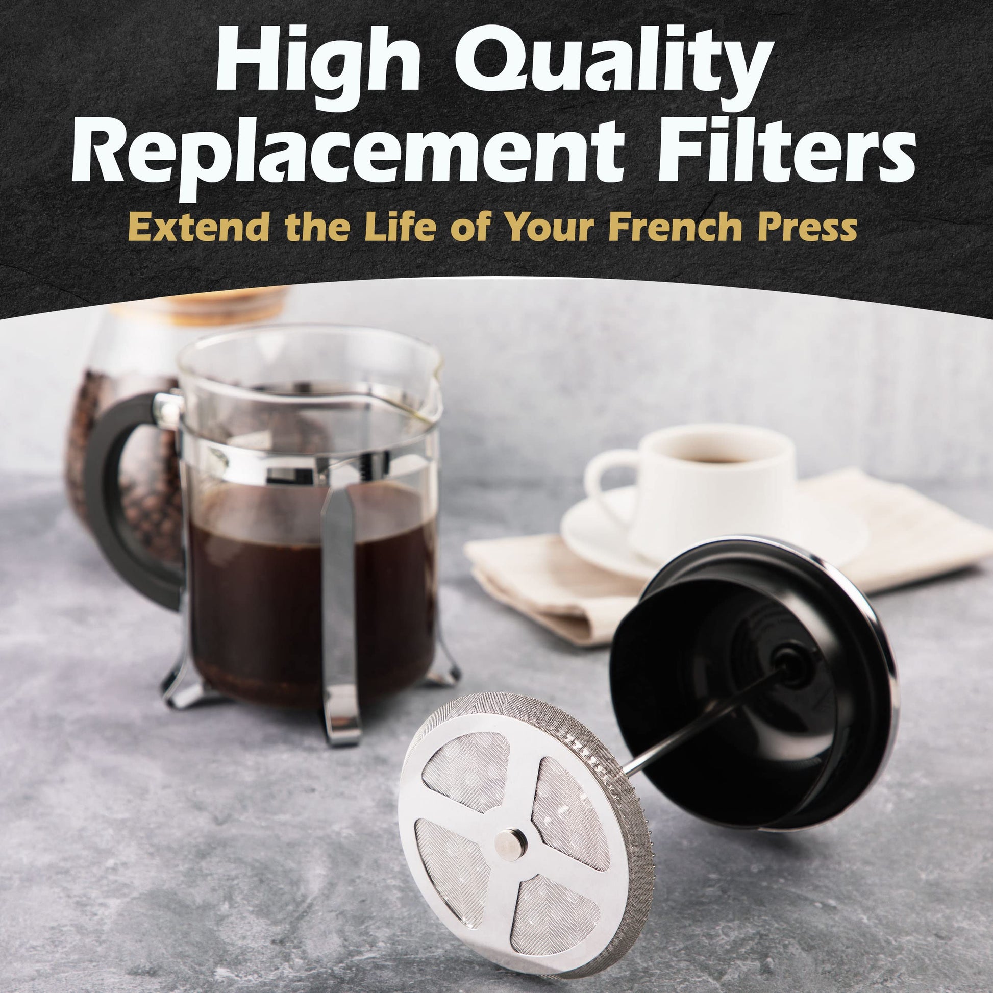 Gold Lion Gear French Press Replacement Filter (2pack) - Includes Metal Center Ring - Universal