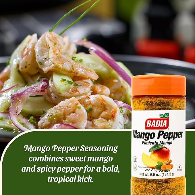Badia Mango Pepper Seasoning, 6.5 oz - Sweet & Zesty Citrus Pepper Blend for Chicken, Seafood &