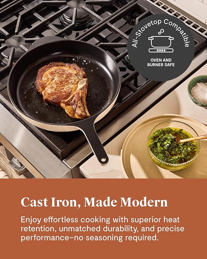 Caraway Cast Iron Skillet - 12” Enameled Cast Iron Pan With 3 Layer Enamel Coating - No Seasoning
