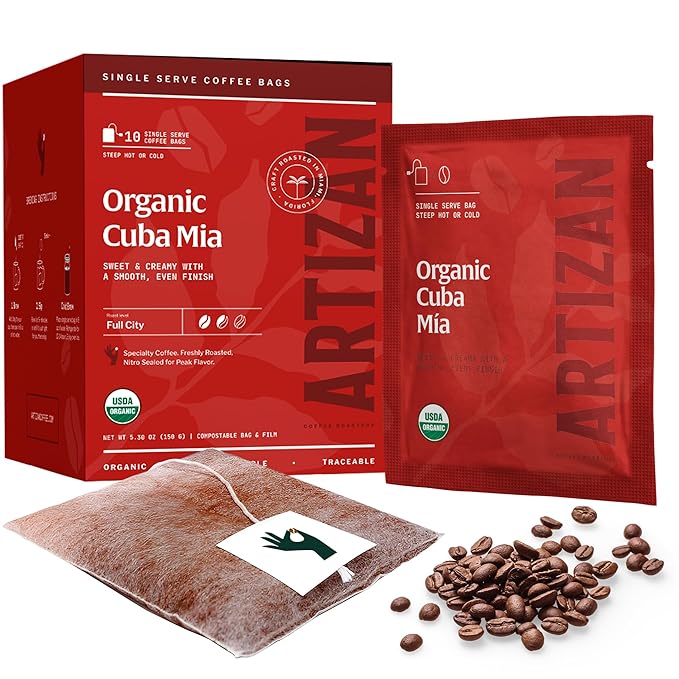 Artizan Coffee Roasters Organic Single-Serve Bags | Cuba Mia Blend | Full City Roast | 40 Count |
