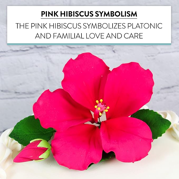 Global Sugar Art Hibiscus Sugar Cake Flowers Spray, Hot Pink Hawaiian Cake Flower Large, 1 Count by