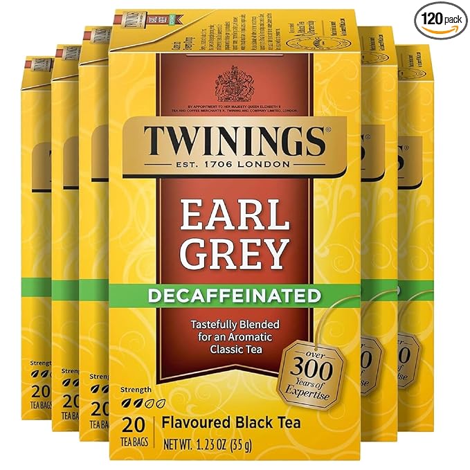 Twinings Decaffeinated Earl Grey Black Tea Individually Wrapped Bags, 20 Count (Pack of 6)