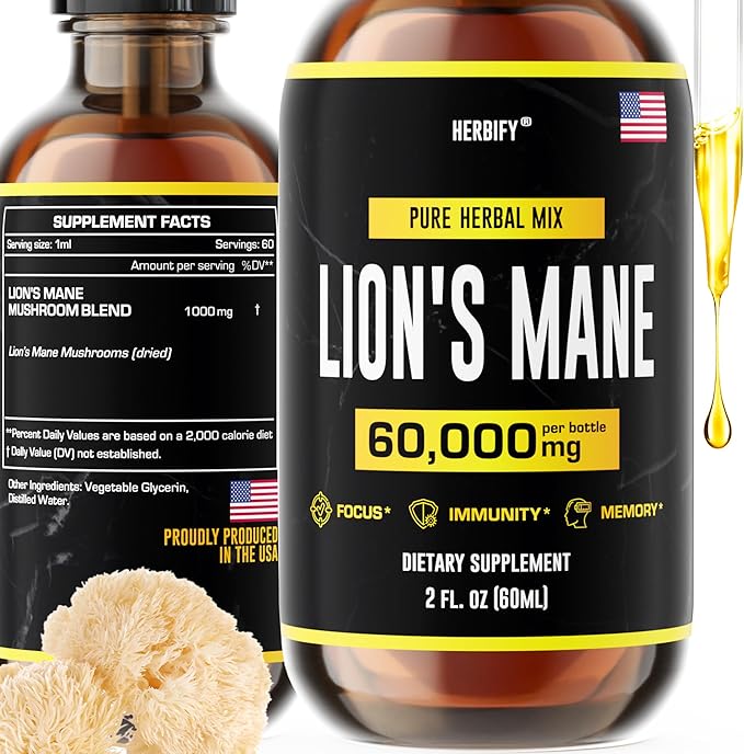 HERBIFY Lions Mane - Lions Mane Mushroom Supplement- Lions Mane Tincture - Lions Mane Immune