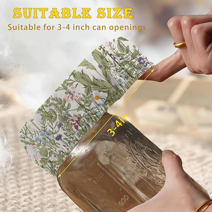 Herbs 5- Pack Cloth Covers for Sourdough Starter Jar, Wild Flowers Cloth Covers Reusable Lid Top