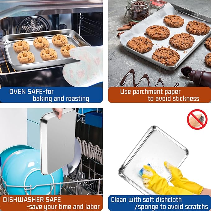 P&P CHEF 9 Inch Baking Cookie Sheet, Oven Pan Tray Stainless Steel Sheet Pan for Kitchen, Oven