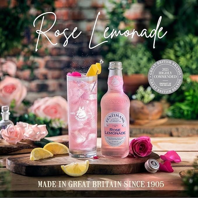 Fentimans Sparkling Rose Lemonade - Sparkling Pink Lemonade with Natural Ingredients & Pure Rose
