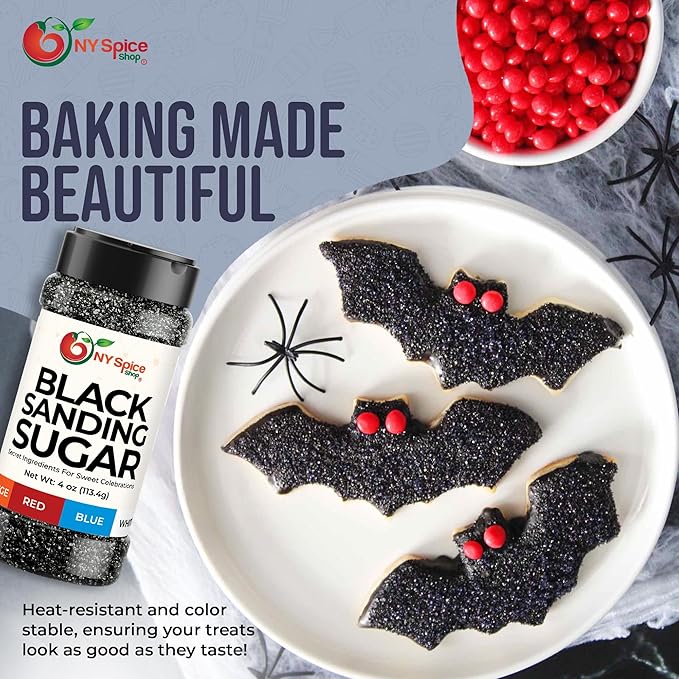 NY Spice Shop Black Sanding Sugar - 4 Ounce Sweet Colorful Edible Sprinkles For Candy Dish - Sugar