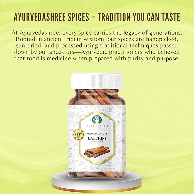 AYURVEDASHREE Cinnamon Sticks 70gm PET Jar | All Natural | Vegan | No Colors | NON-GMO | Round
