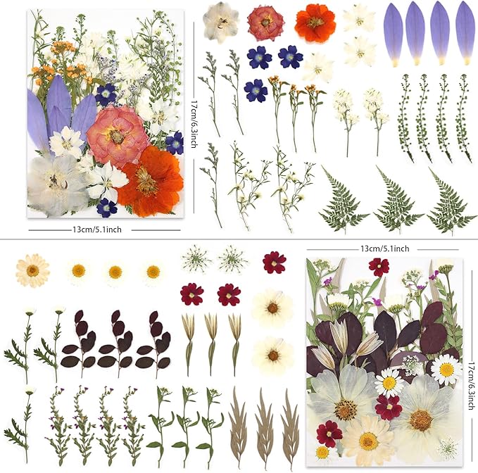 120P 4-Color Mixed Foliage Dried Flowers for Crafts, Real Natural Pressed Flowers for Resin Art