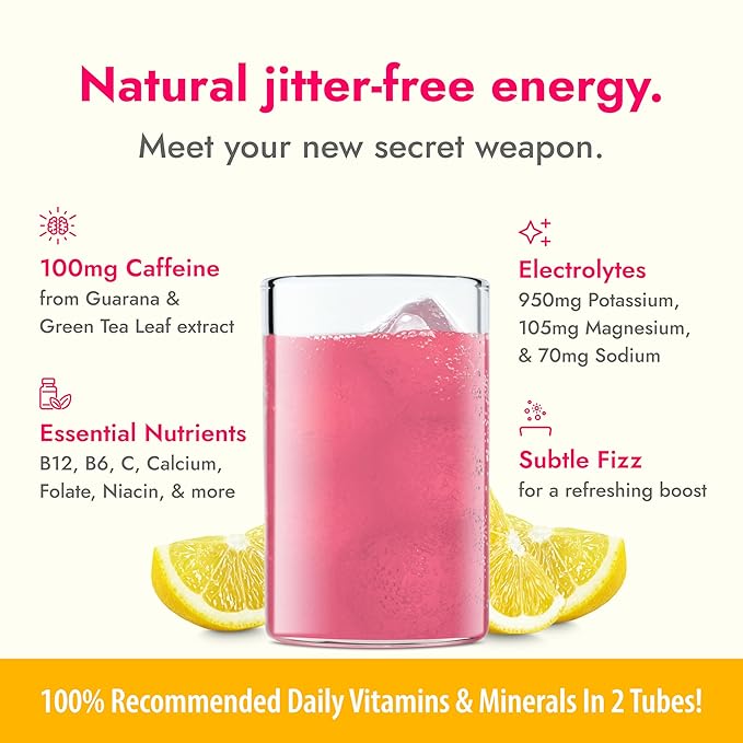 Zipfizz Daily Energy Drink Powder, Pink Lemonade, 12 Pack | 3-in-1 Sustained Energy, Rapid