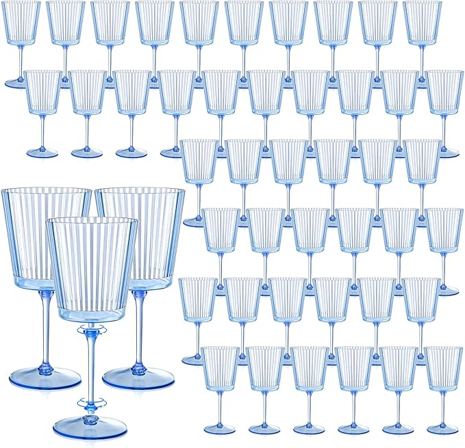 48 PCS Blue Ribbed Plastic Wine Glasses 13.5 OZ Ribbed Wine Glasses Detachable Wine Glass Elegant