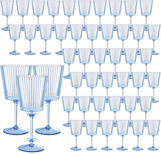 48 PCS Blue Ribbed Plastic Wine Glasses 13.5 OZ Ribbed Wine Glasses Detachable Wine Glass Elegant
