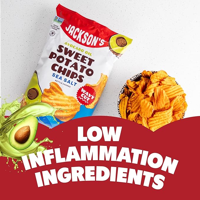 Jackson???Wavy Sweet Potato Kettle Chips - with Sea Salt made with Premium Avocado Oil (7oz, Pack
