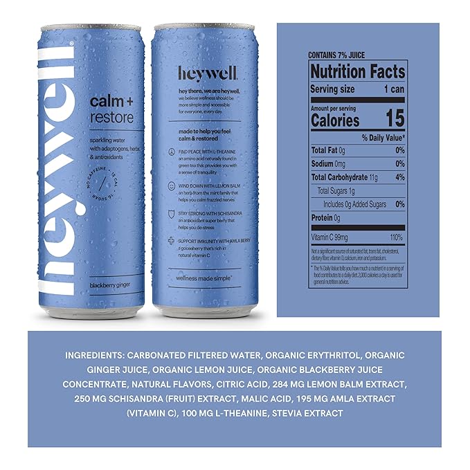 Heywell Sparkling Adaptogenic, Calm Variety Pack, 12 Fluid Ounce (Pack of 12) - Organic, Non GMO
