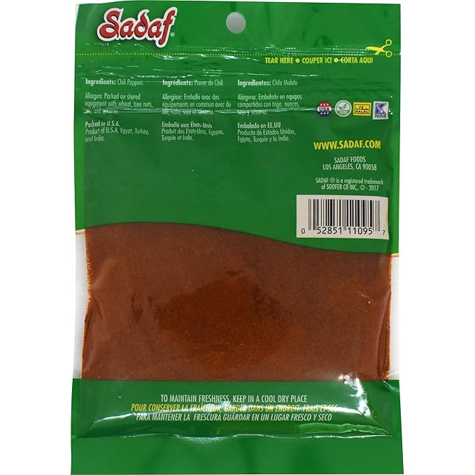 Sadaf Chili Powder Spice - Chili Pepper for Cooking and Food Seasoning - Kosher - 2 Oz Resealable