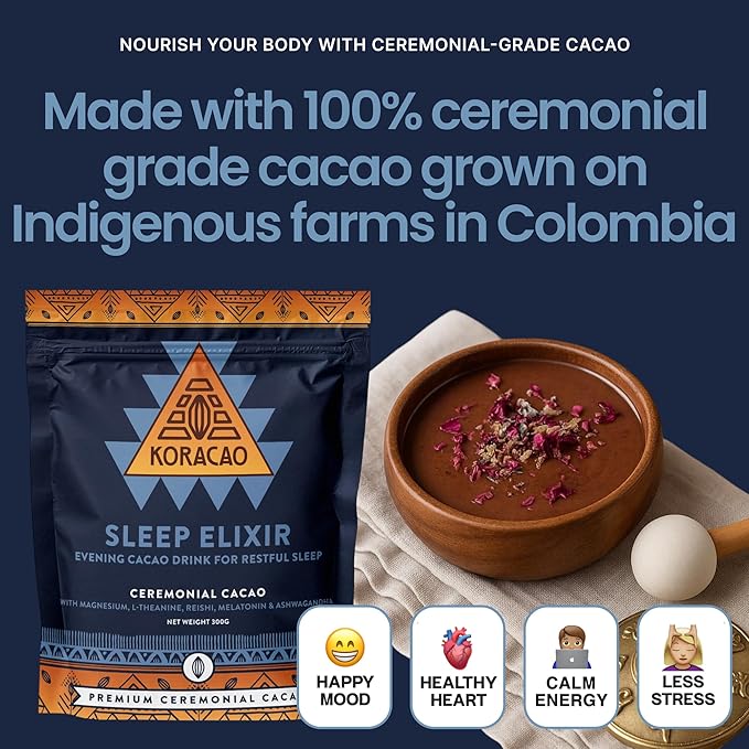 KORACAO Sleep Elixir Cacao Blend ??Ceremonial-Grade Cocoa Drink with Magnesium, L-Theanine, Reishi