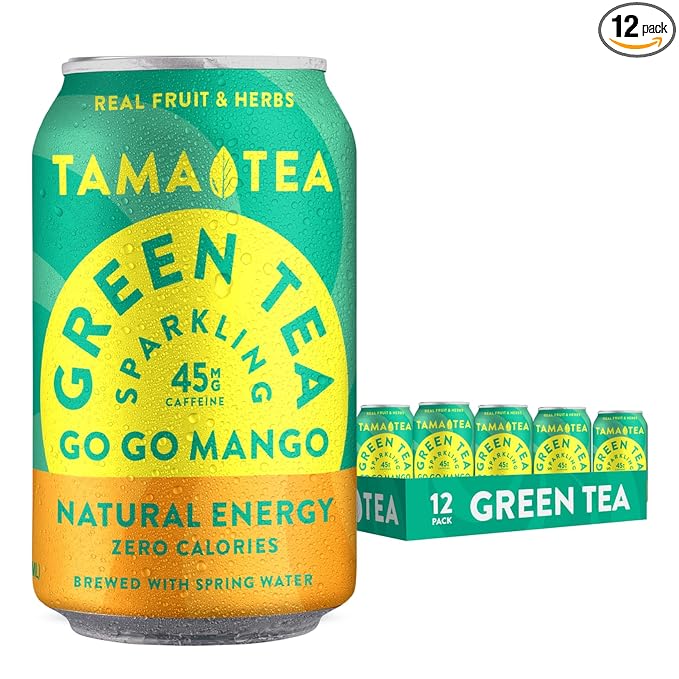 Tama Tea Sugar-Free Sparkling Green Tea, Mango – Organic & Naturally Energizing – Zero Calories