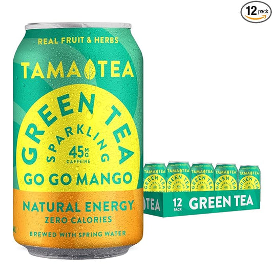 Tama Tea Sugar-Free Sparkling Green Tea, Mango – Organic & Naturally Energizing – Zero Calories