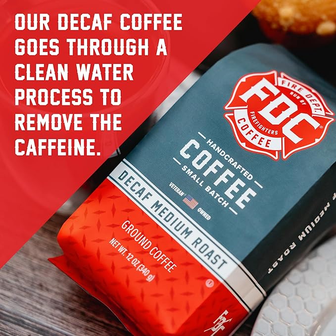 Fire Department Coffee - Gives Back to Firefighters - Premium Decaf Ground Coffee - Roasted in the