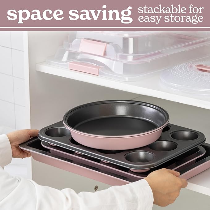 Country Kitchen Baking Pans Set - 10 Piece Non-Stick Cake Pans with Carry Lids for Easy Storage &