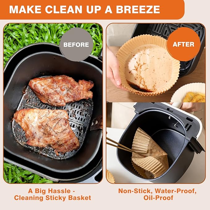 Air Fryer Paper Liners Disposable: 125PCS Non-Stick Air Fryer Parchment Paper, Food Grade Baking