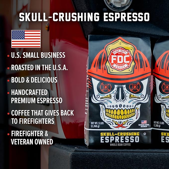 Fire Department Coffee - Gives Back to Firefighters - Full-Bodied & Bold Skull Crushing Espresso