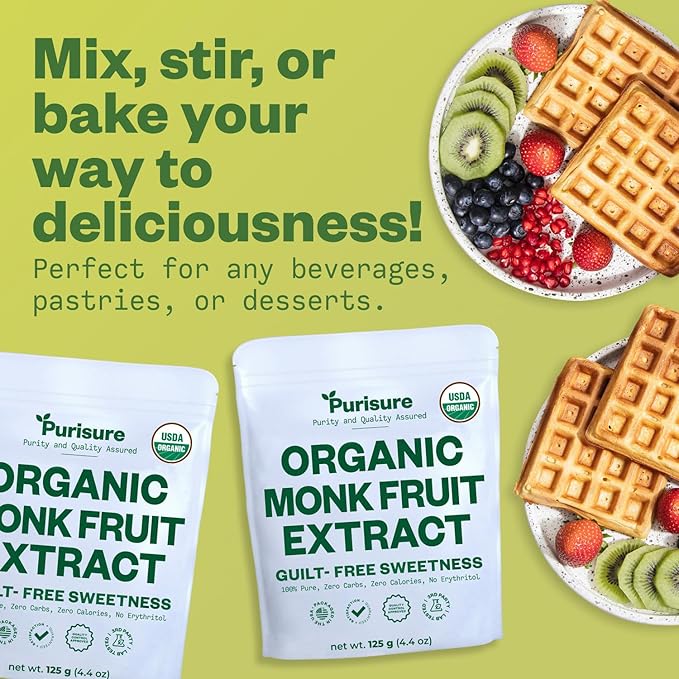 Organic Monk Fruit Sweetener, 125g (4.41oz), No Fillers Pure USDA Organic Monk Fruit Extract Powder