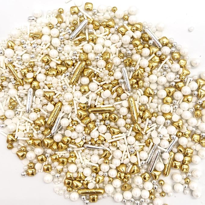 Weraru White Deluxe Gold Sprinkles Candy Mixing Size Baking Edible Cake Decorations Cupcake Toppers