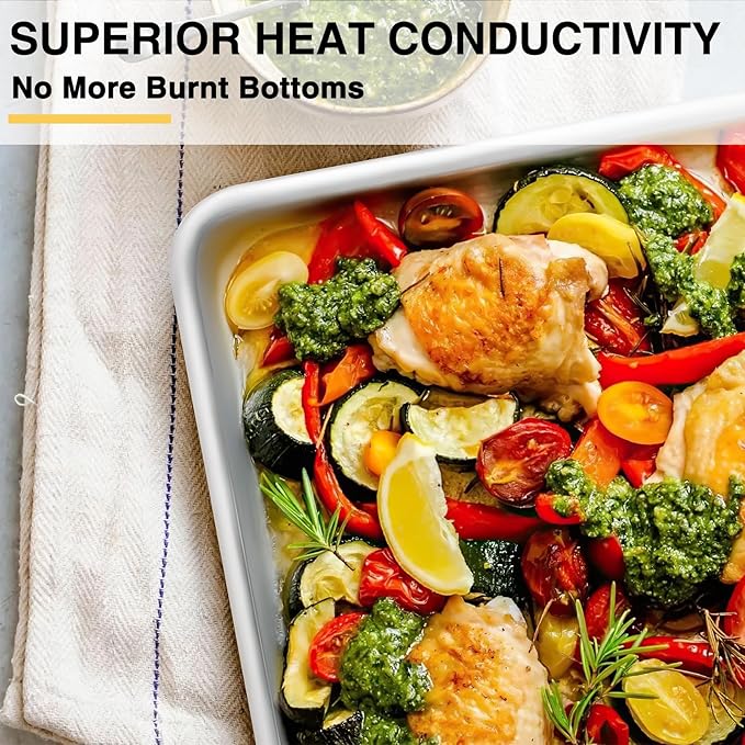 Commercial Quality Baking Sheet Pan Set, Natural Aluminum Cookie Sheet, Umite Chef Encapsulated