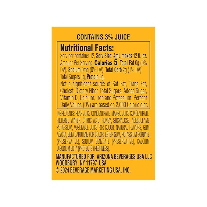 AriZona Mucho Mango Fruit Juice Cocktail - On-the-Go Water Enhancer, 1.62 fl oz Bottle (Pack of 12)