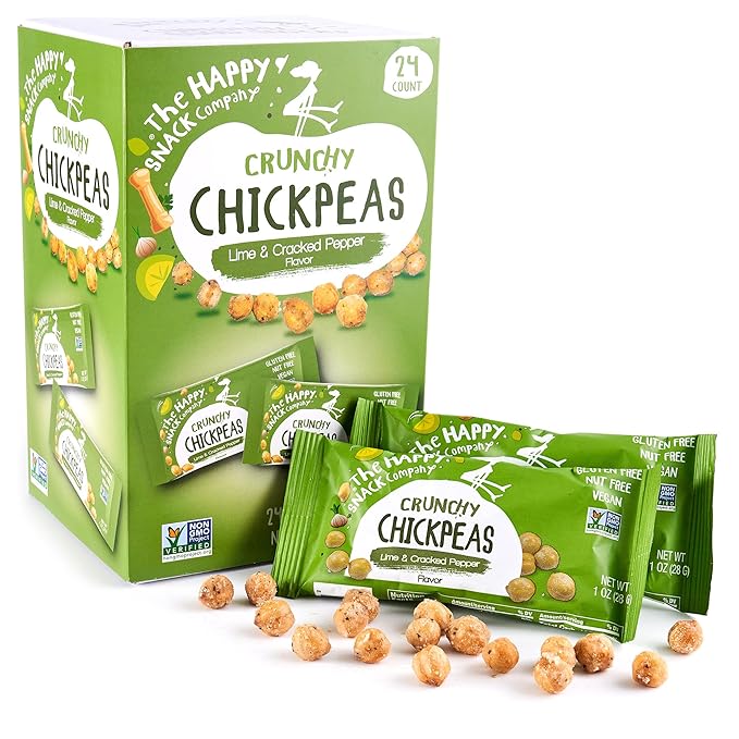 The Happy Snack Company Crunchy Chickpeas Lime & Cracked Pepper 24 x 1 oz. 5g Plant Based Protein &