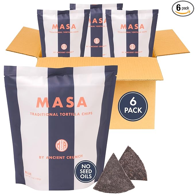 MASA Chips Blue Corn Tortilla Chips - Naturally Grown Blue Corn with Grass Fed Tallow and Sea Salt