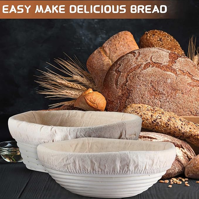 Nuanchu 4 Pcs Proofing Basket 9 Inch Round Bread Proofing Basket 10 Inch Oval Rattan Baking Bowl