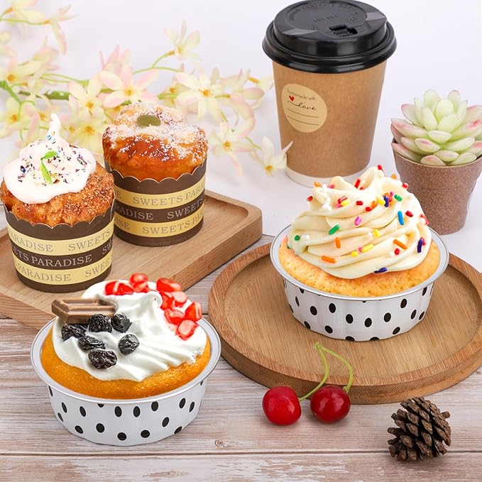 Beasea 8oz Aluminum Ramekins 100 Pack, 3.9" Disposable Baking Foil Cups Mini Ramekin Cup Cupcake