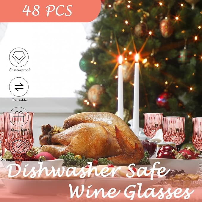 Plastic Wine Glasses，Plastic Goblets Vintage Style Cordial Drinking Glasses for Wedding Reception
