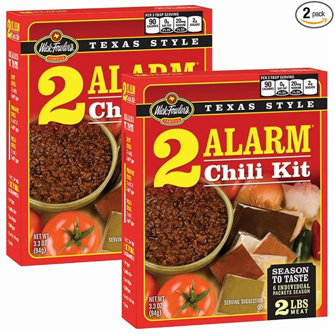 Wick Fowler's 2-Alarm Chili Kit, Texas Style Chili Seasoning Mix with Individual Packs of Spices