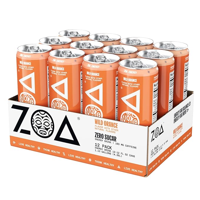 ZOA Zero Sugar Energy Drinks, Tropical Taste Pack - Sugar Free with Electrolytes, Healthy Vitamin
