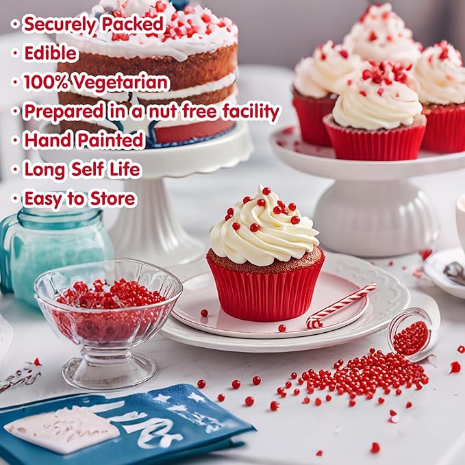 Red Pearl Sprinkles,Edible Pearl Sugar Sprinkles,Baking Edible Cake Decorations,Cupcake
