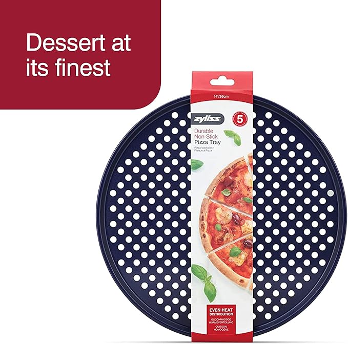 Zyliss Durable Non-Stick Pizza Tray | Carbon Steel | Dark Blue | Pizza Tray/Bakeware | Dishwasher