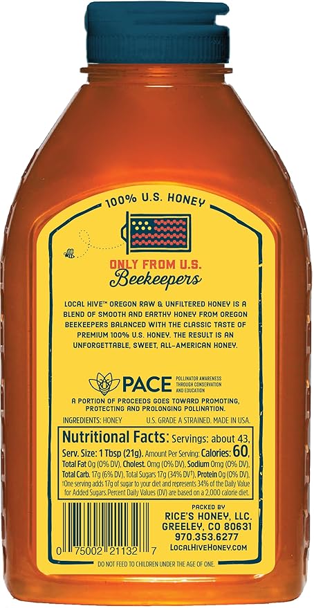 Local Hive Oregon Raw Unfiltered Honey – 32oz, 100% Pure US Honey, Sourced from American Bees and