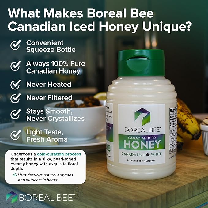 Boreal Bee Canadian Iced Honey – Smooth White Creamed Honey from Prairie Wildflowers Like Clover &