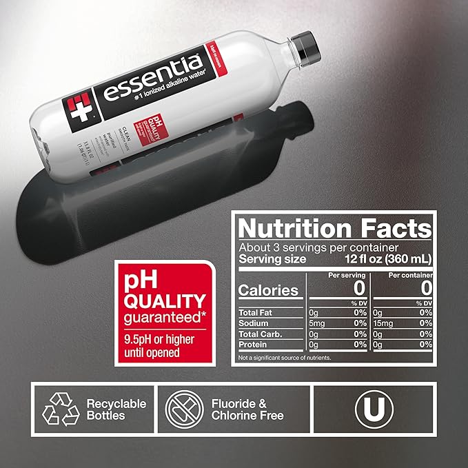 Essentia Water Bottled, Ionized Alkaline Water:99.9% Pure, Infused With Electrolytes, 9.5 pH Or