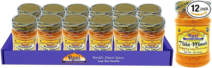 Rani Tikka Masala Indian 7-Spice Blend 3oz (85g) PET Jar, Pack of 12 ~ All Natural | Salt-Free |