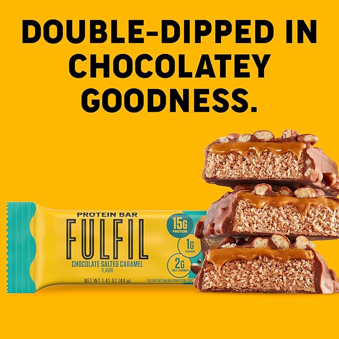 FULFIL Protein Snack Bars, Chocolate Salted Caramel Flavored, Gluten Free with 15g Protein, Pantry