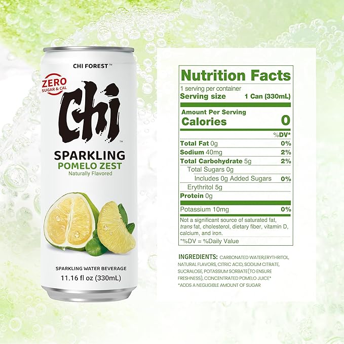 CHI FOREST Pomelo Sparkling Water Beverage, Zero Sugar Drinks, Zero Artificial Flavor, 11.16 fl oz