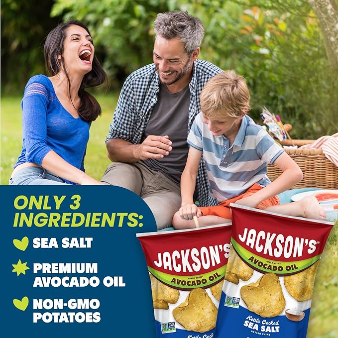Jackson?™s Potato Classic Kettle Chips with Sea Salt (7oz, Pack of 6) - Made with Premium Avocado