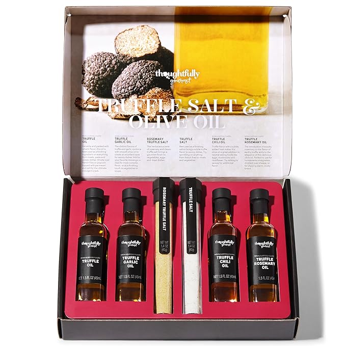 Thoughtfully Gourmet, Truffle Salt & Olive Oil Gift Set, Includes 4 Premium Extra Virgin Olive Oil