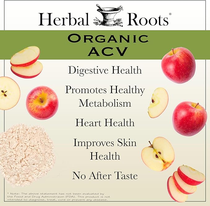 Herbal Roots Organic Apple Cider Vinegar Capsules with Mother and Organic Cayenne | 650 mg | 60